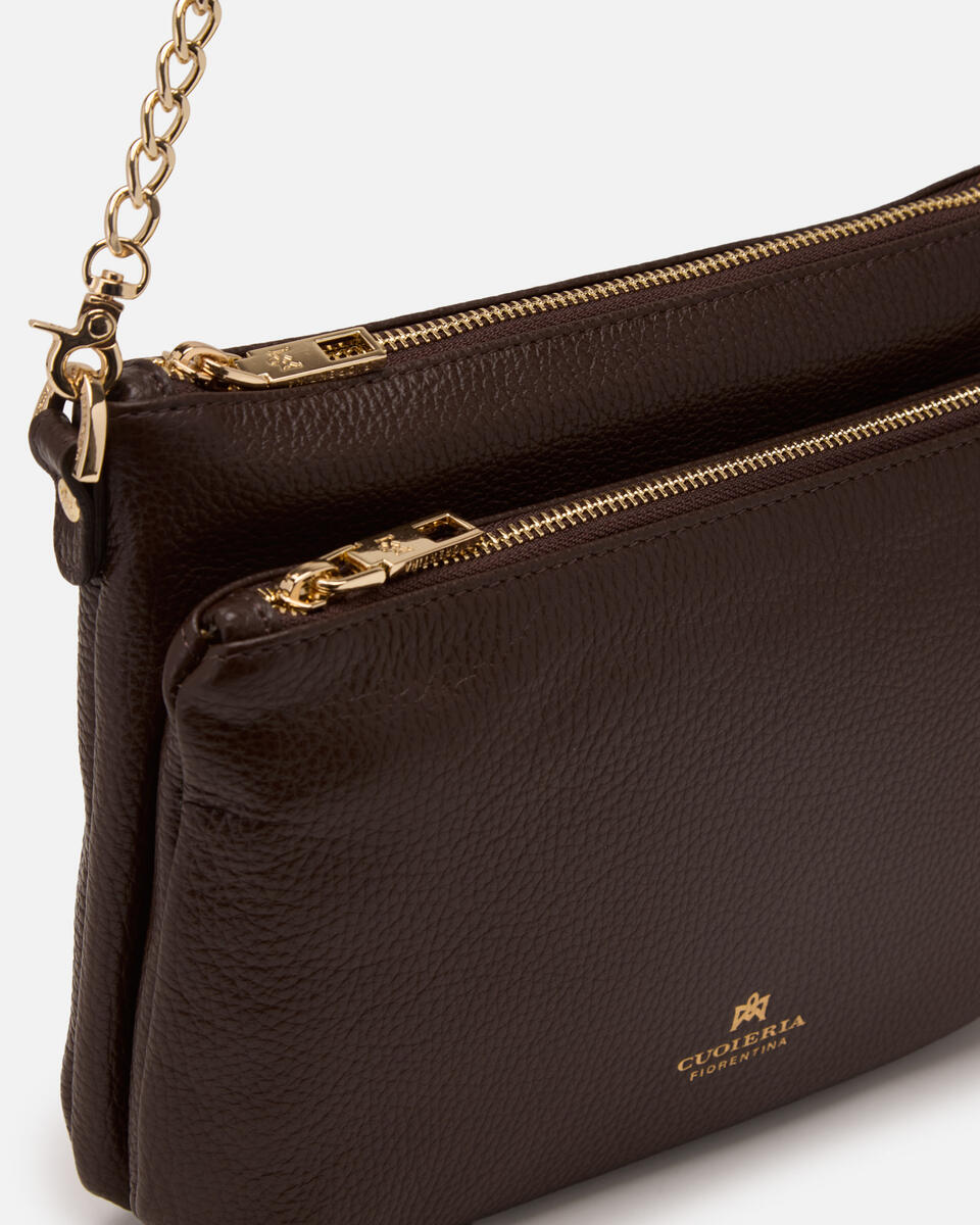 DOUBLE POUCH Schokolade  - Schultergut - Damen Taschen - Tasche - Cuoieria Fiorentina