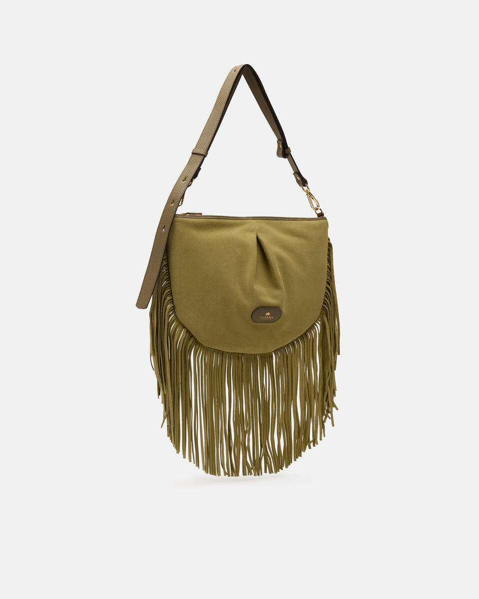 POUCH MIT FRANSEN Waldgrün  - Cuoieria Fiorentina