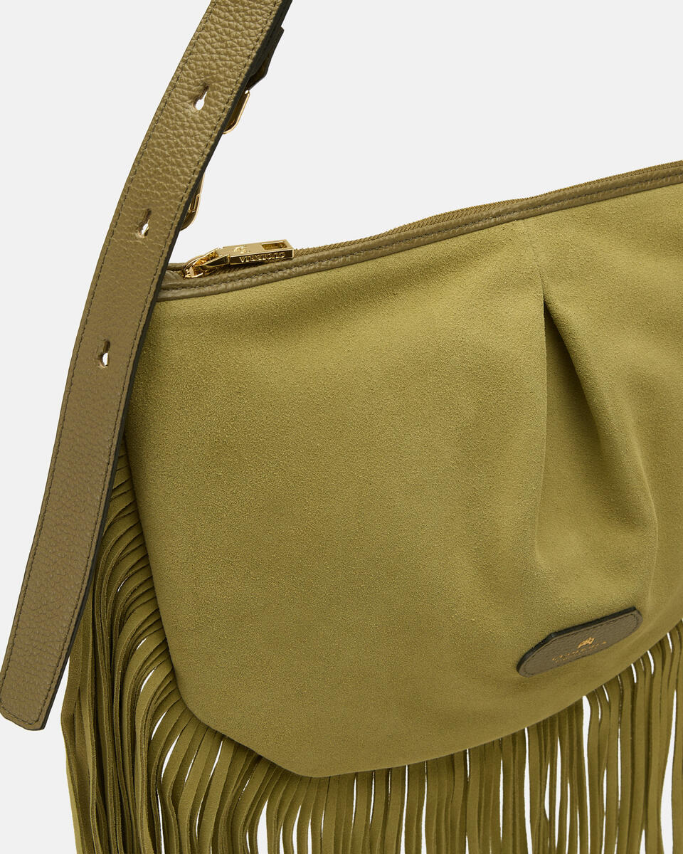 POUCH MIT FRANSEN Waldgrün  - Cuoieria Fiorentina
