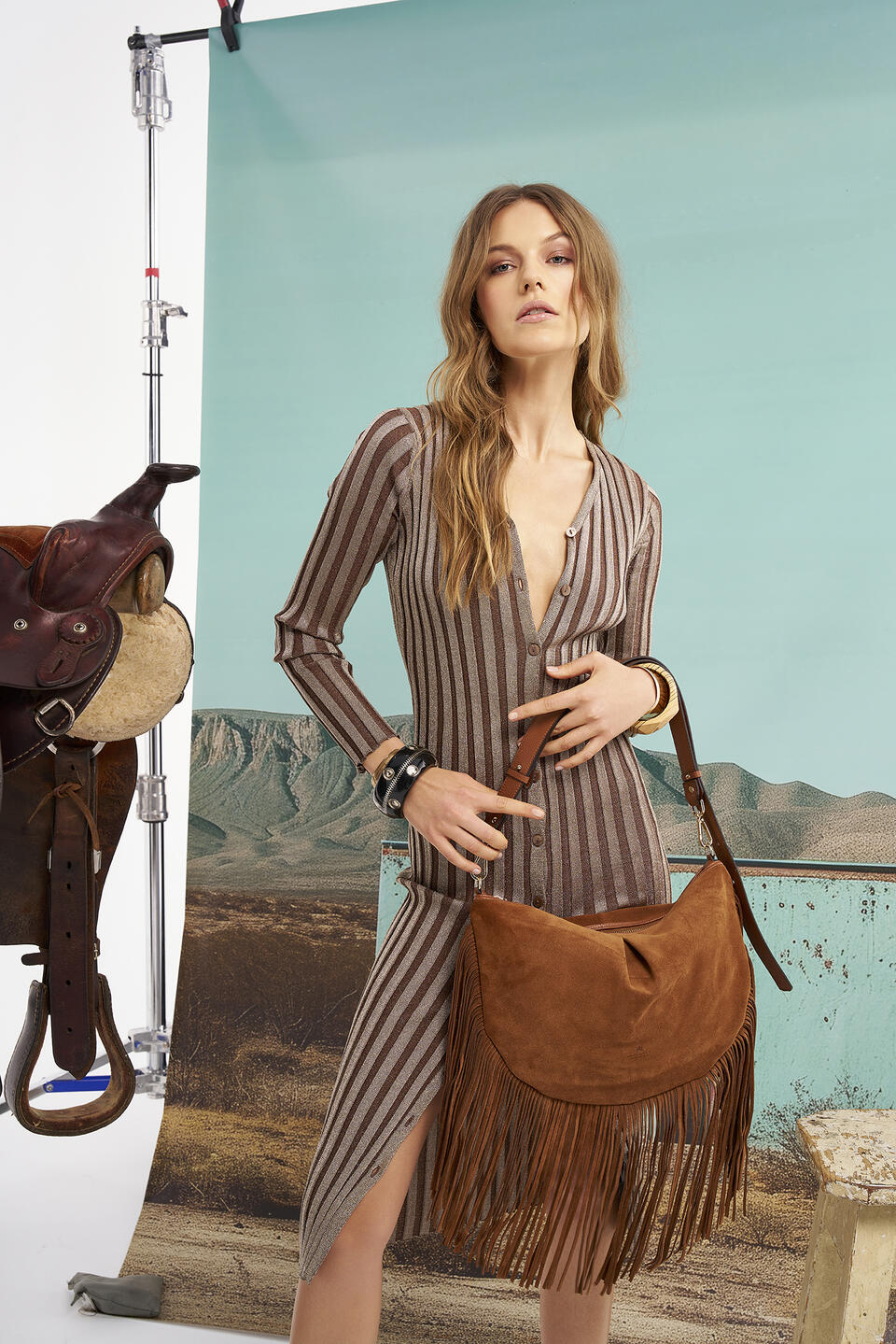 POUCH MIT FRANSEN Waldgrün  - Schultertaschen - Damen Taschen - Tasche - Cuoieria Fiorentina