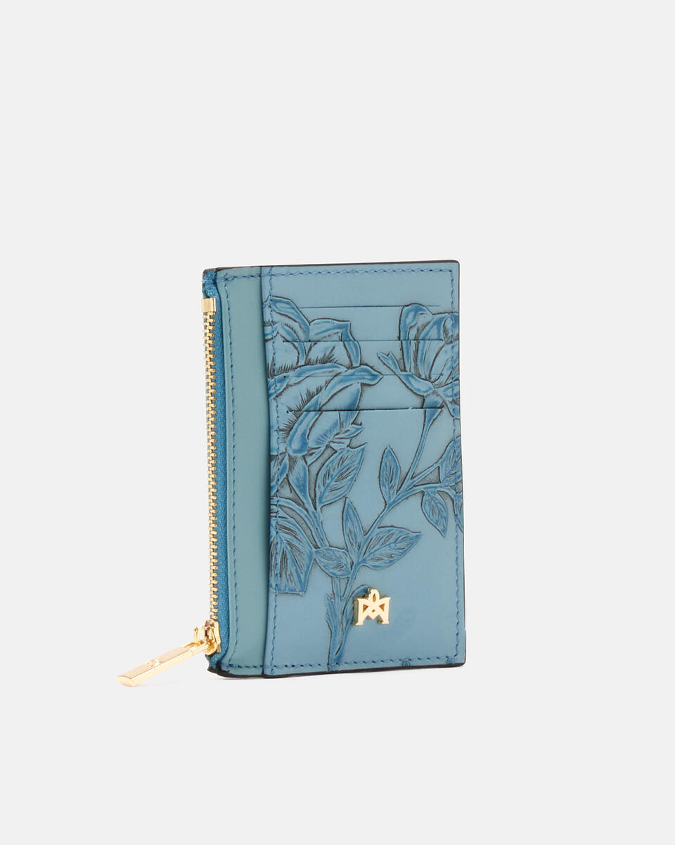 Kartenhalter mit Reißverschluss Hellblau  - Damen Brieftaschen - Damen Brieftaschen - Brieftaschen - Cuoieria Fiorentina