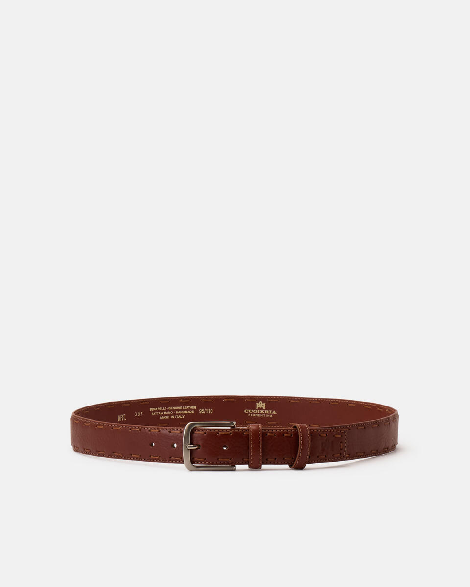 Gürtel mit Ziernähten Lederbraun  - Herren Gürtel - Gürtel - Cuoieria Fiorentina
