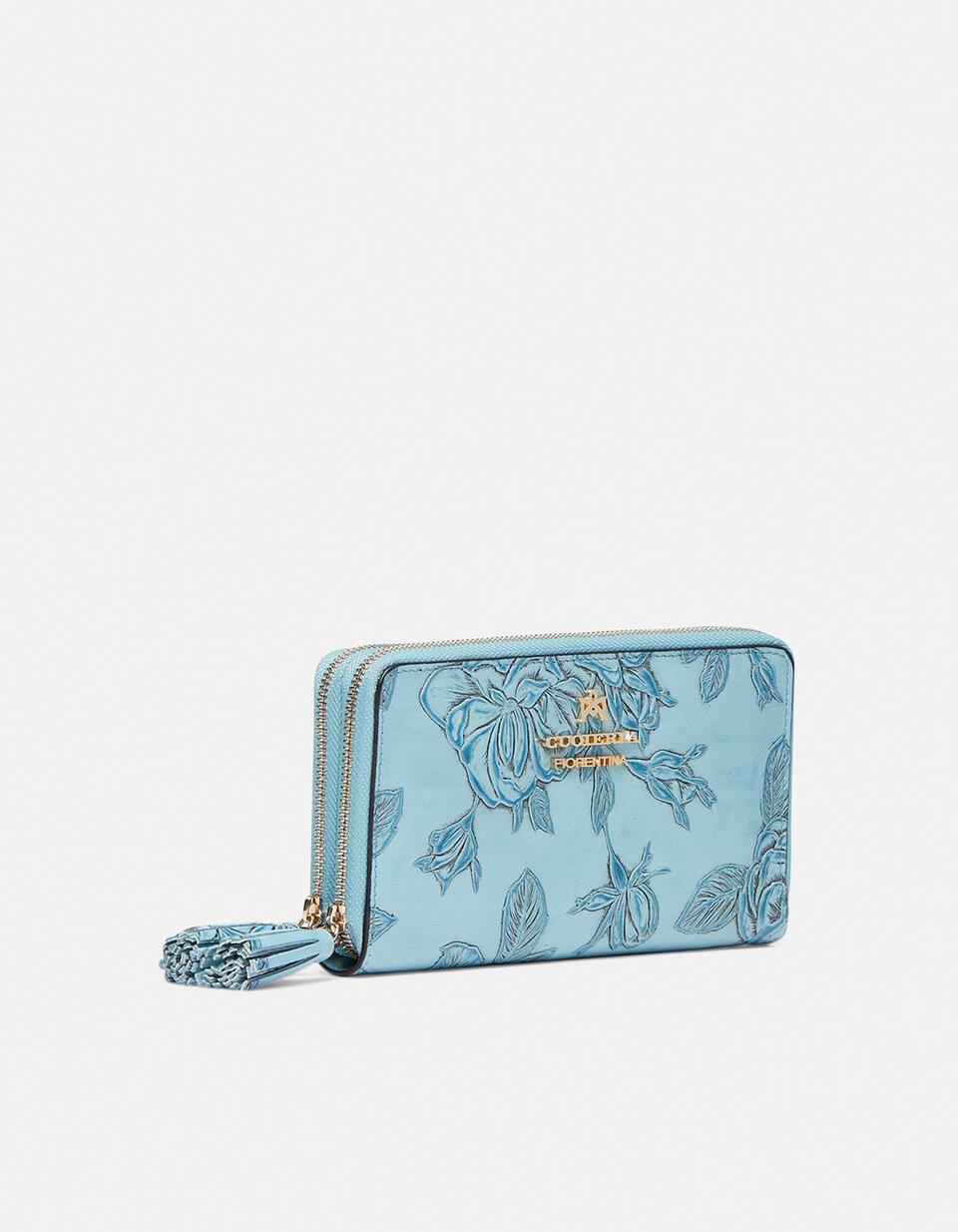 Kartenhalter mit doppeltem Reißverschluss Hellblau  - Damen Brieftaschen - Damen Brieftaschen - Brieftaschen - Cuoieria Fiorentina