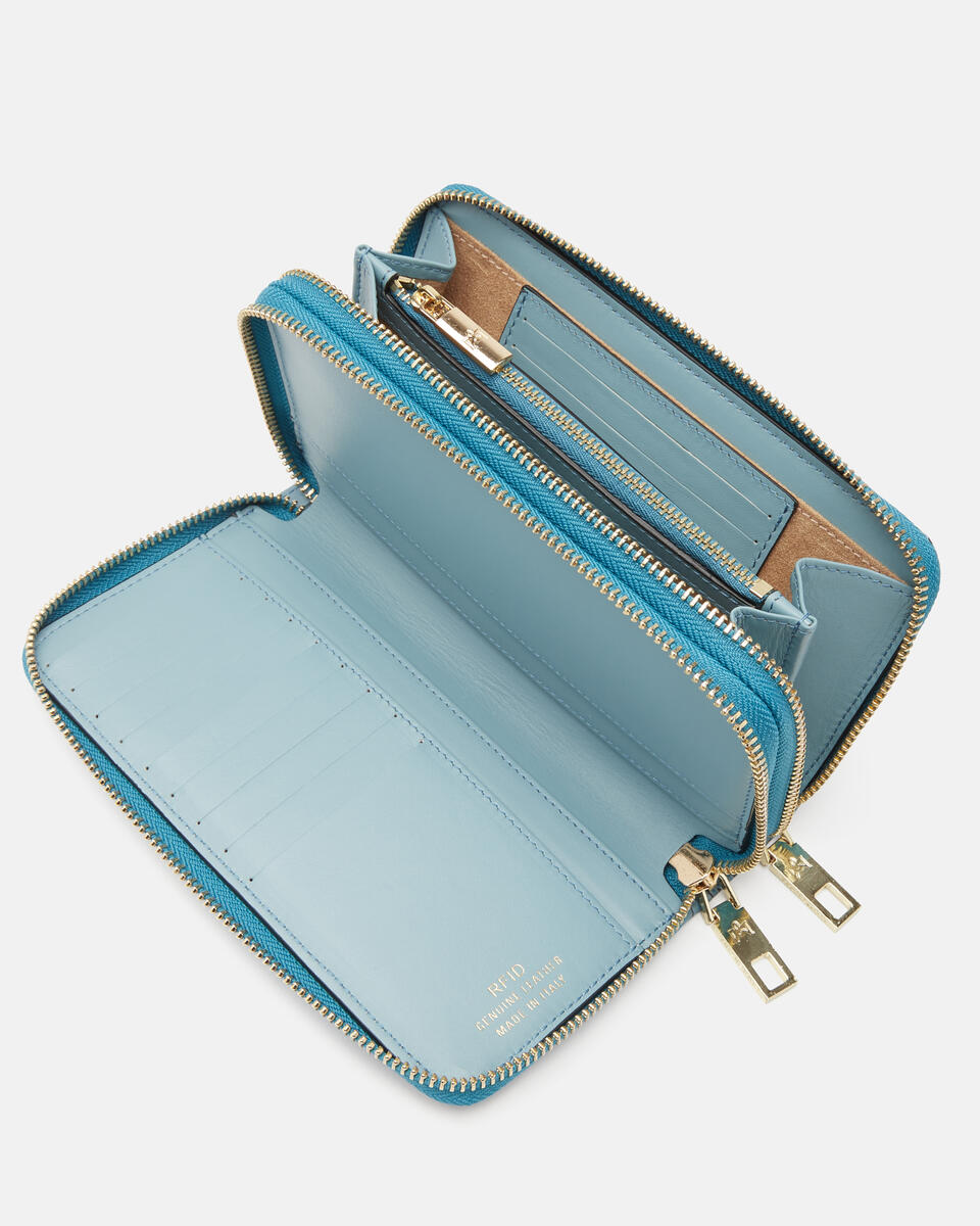 Brieftasche mit doppeltem Reißverschluss Hellblau  - Damen Brieftaschen - Brieftaschen - Cuoieria Fiorentina